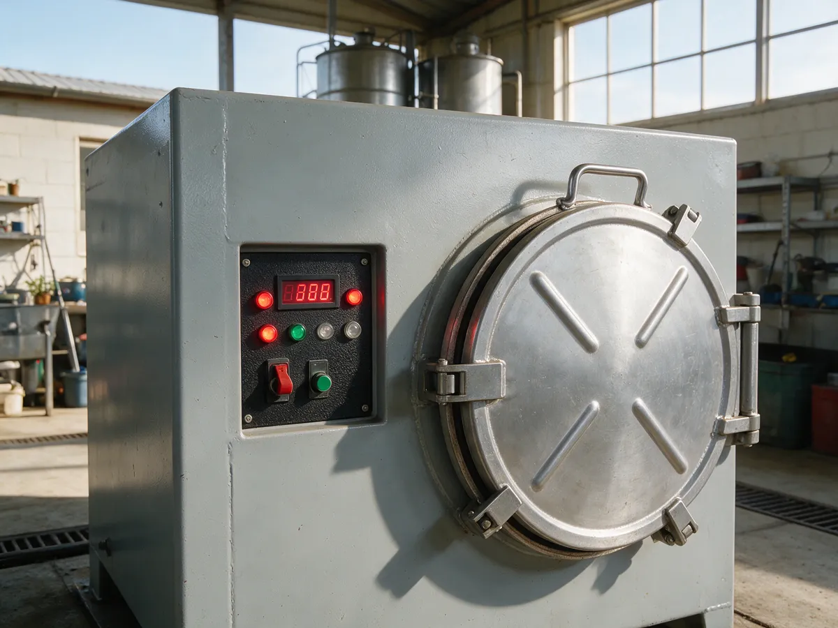 Panou de comanda si usa de incarcare la un incinerator pentru ferma